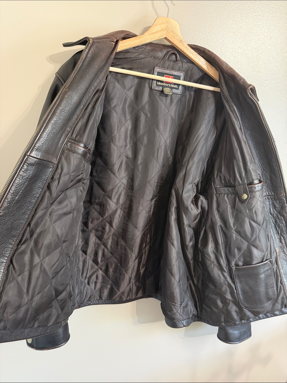 Member’s Mark Men's Brown Leather‎ Bomber Moto Full Zip Jacket Size L - Picture 12 of 14